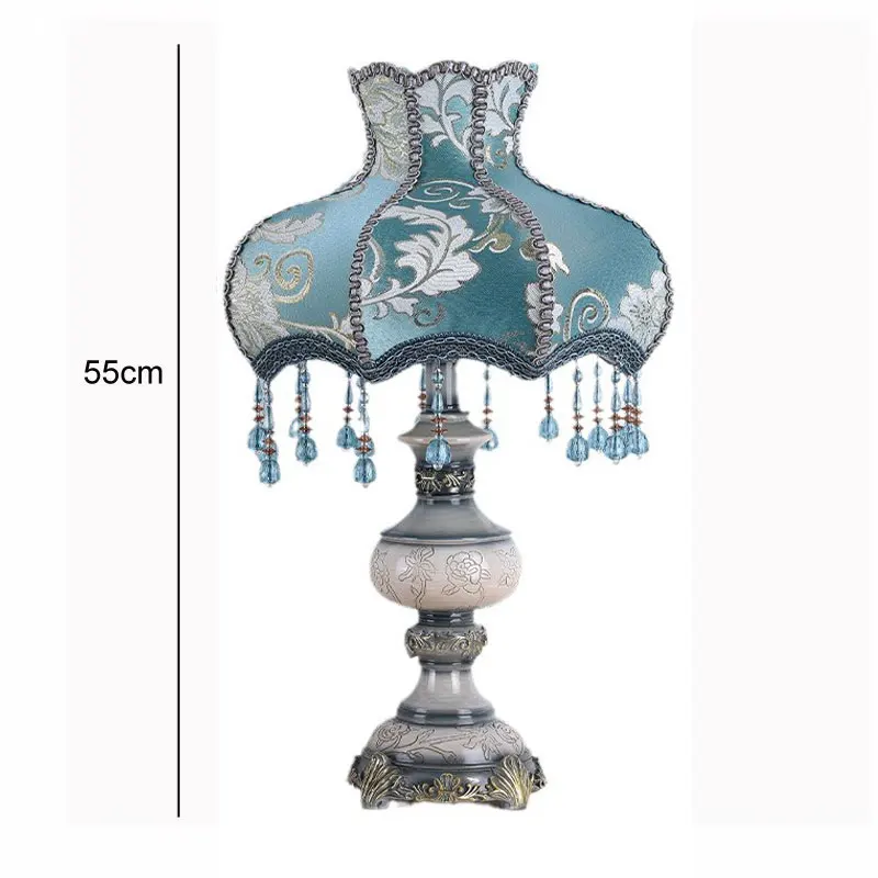 

American Retro Bedroom Bedside Lamp Creative Personality Blue fabric Night Lamp European Hotel Wedding Celebration Desk Lamp