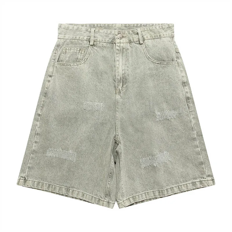 

Vintage Hip Hop Disressed Denim Shorts Washed Streetwear Summer Jeans Shorts For Male Loose Fit