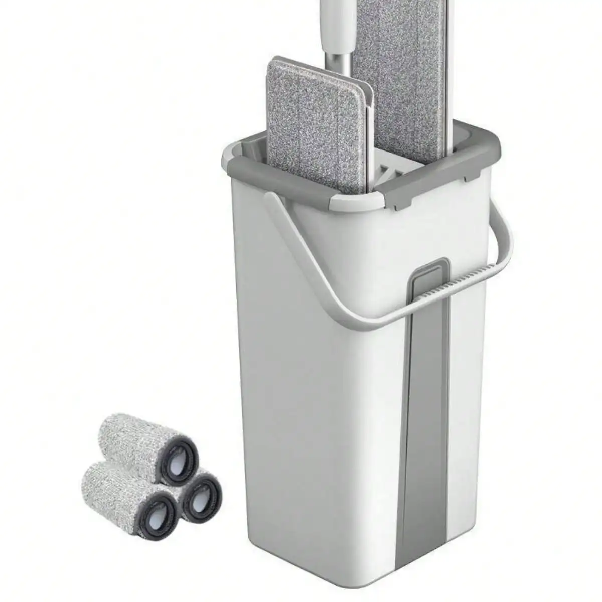 

Hands-Free Flat Floor Mop & Bucket Set - 3 Washable Microfiber Pads, Wet/Dry Use for Hardwood/All Floors & Windows