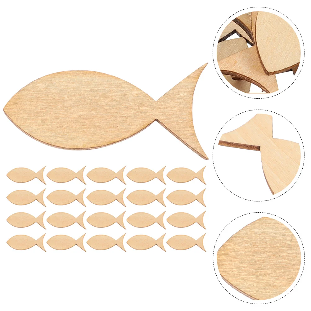 

200 Pcs DIY Wooden Chips Decorations Cutouts Craft Solid Fish Blank Slices Child