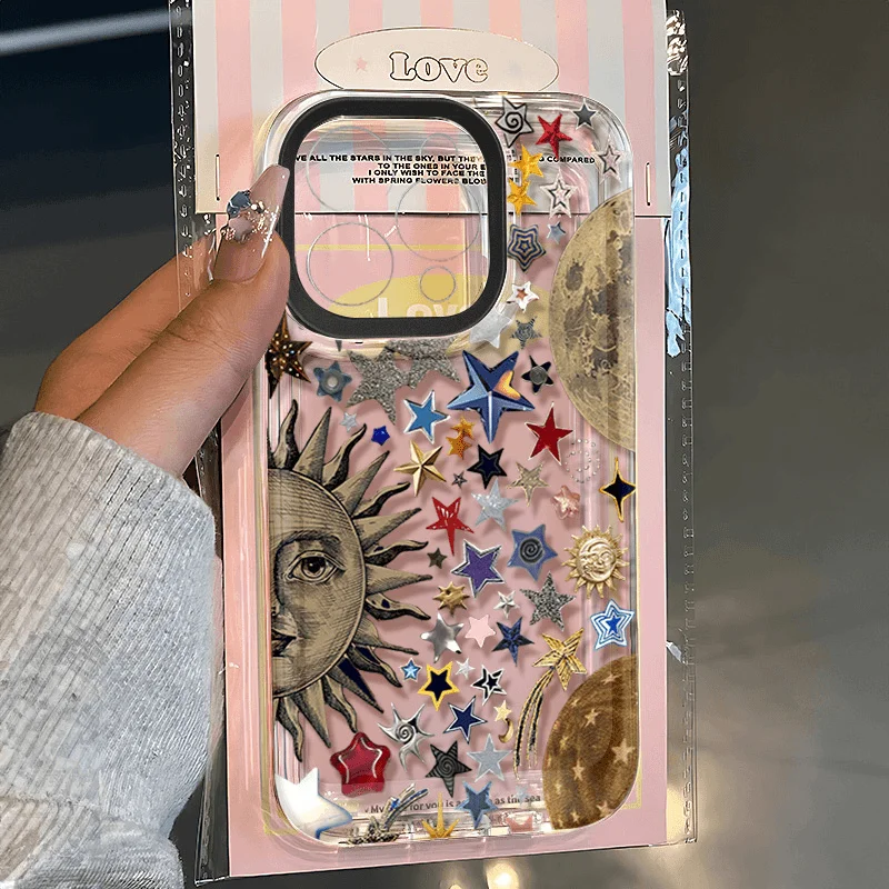 Ancient Sun Colorful Stars Phone Case For iPhone 16 15 14 13 12 11 Mini Pro Max X XR XSMax 7 8 Plus Transparent Soft TPU Cover