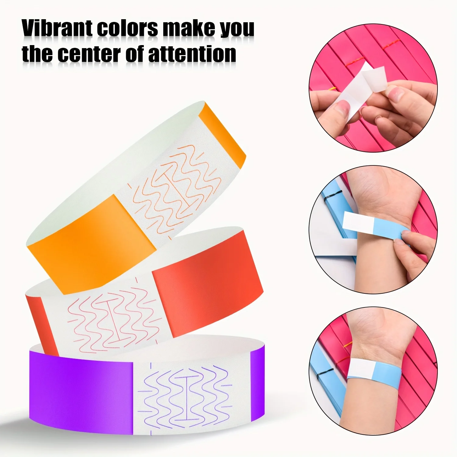 600pcs Assorted, Disposable Event Wristband - Waterproof, Tear-Resistant, Strong Adhesive - Ultraviolet Fluorescent Color