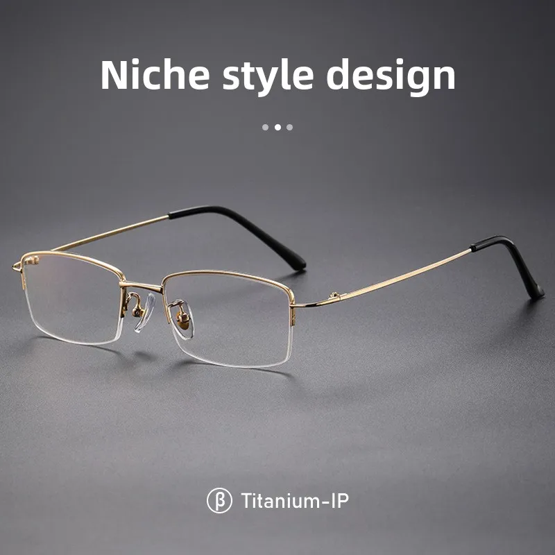 Ultra-Light Half-Frame Myopia Glasses Frame, Anti-Blue Light 9280 Business Men's Gold Rimmed Shenzhen Eyeglass Frame Wholesale