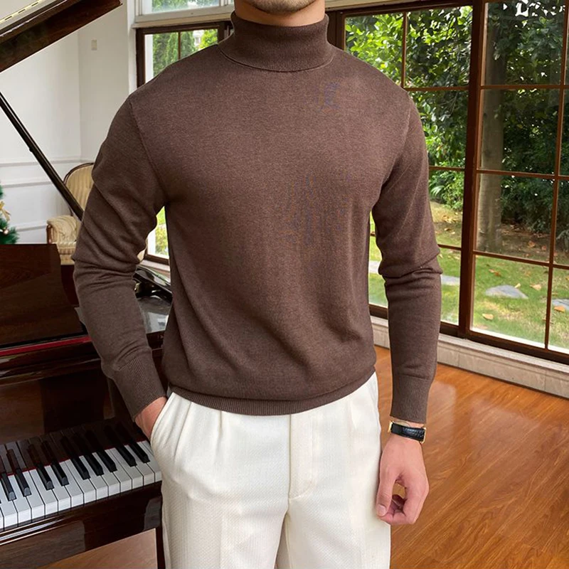 سترة رجالية متماسكة بأكمام طويلة للخريف والشتاء سترة كلاسيكية دافئة حرارية خفيفة الوزن من الزنجبيل الأصفر المشمش