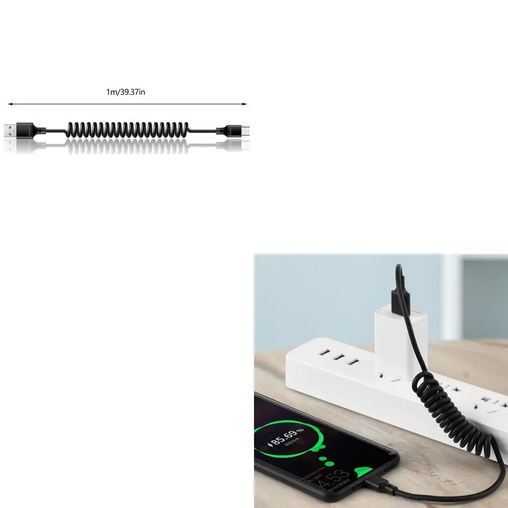 

Flexible Spring USB C Cable 120W Fast Charging 6A Output Tangles Resistant PVC Material Two Connectors for Devices Laptops