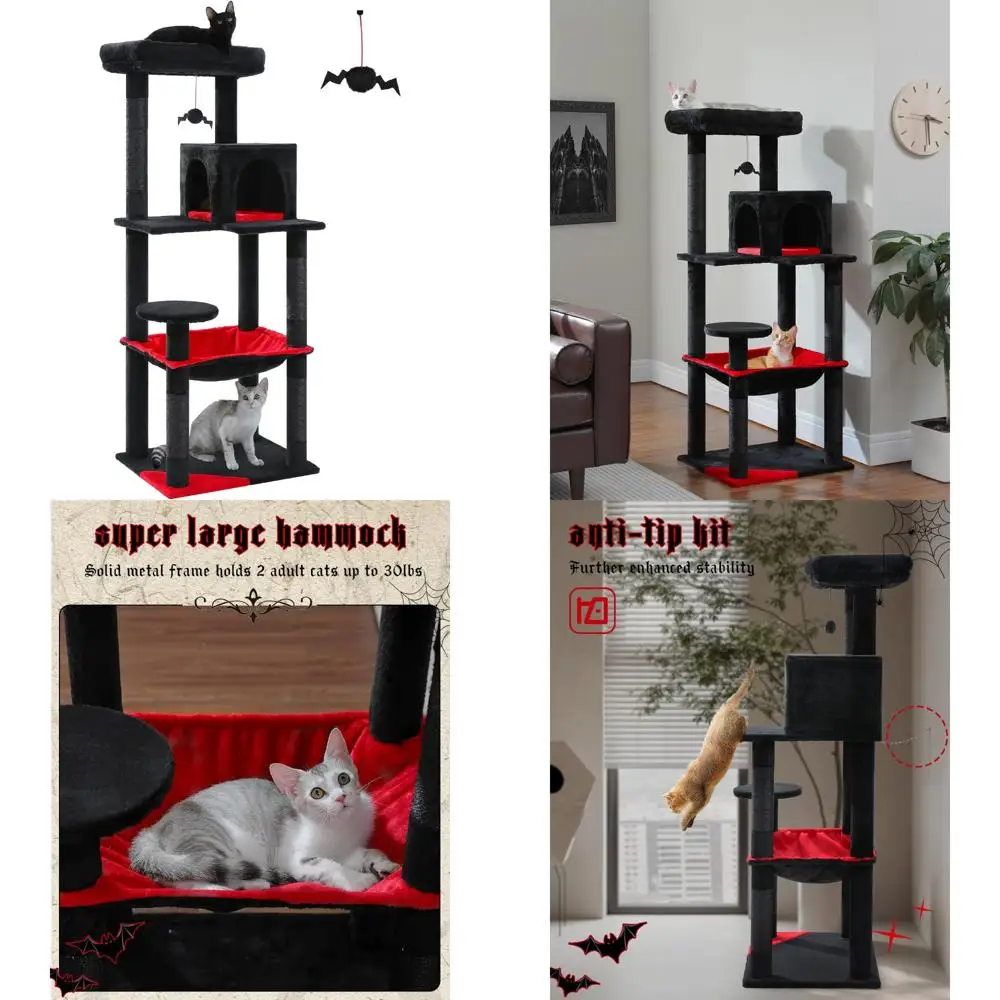 

Large Indoor Cat Tree with Metal Frame and Hammock, 2-Door Condo House, 56.3 Inches Tall for Cats