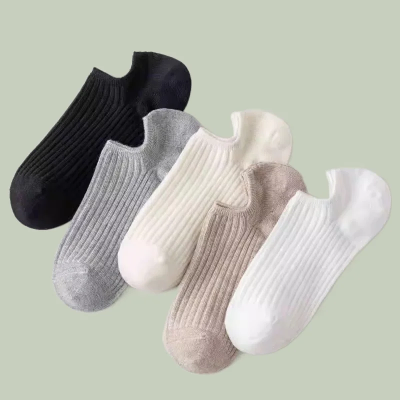 

2/5 Pairs Women's Short Boat Socks Summer Thin Cotton Shallow Mouth Short Socks Non-slip No Heel Invisible Socks