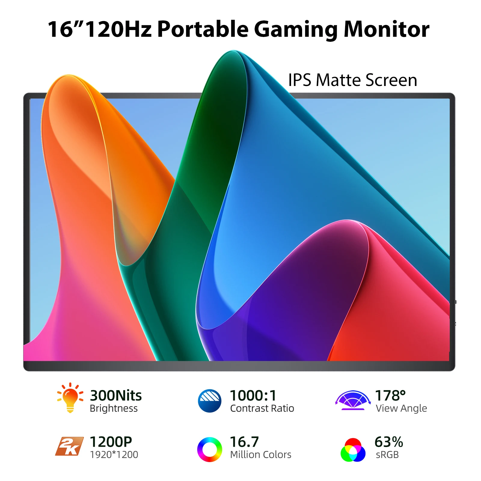 Cdisplay New 120Hz Gaming Portable Monitor for Laptop 16inch 1920*1200 Extender Second Computer Screen for PC Gamer Switch Xbox