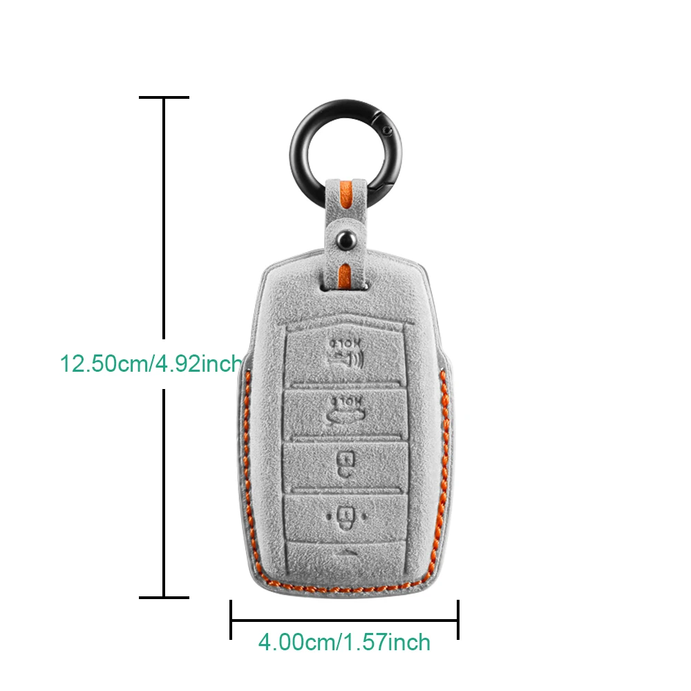 Italian Premium Suede For Hyundai Genesis G70 G80 G90 2017 2018 2019 2020 Car Remote Key Case Trim Cover Shell Fob Keychain