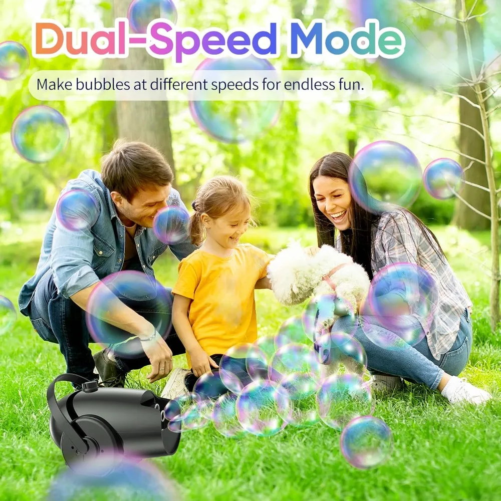 Bubble Machine, 5000+ Bubbles Per Minute, 2 Speed Levels Portable Bubbles Toys By Plug-in or Batteries, Bubble Maker