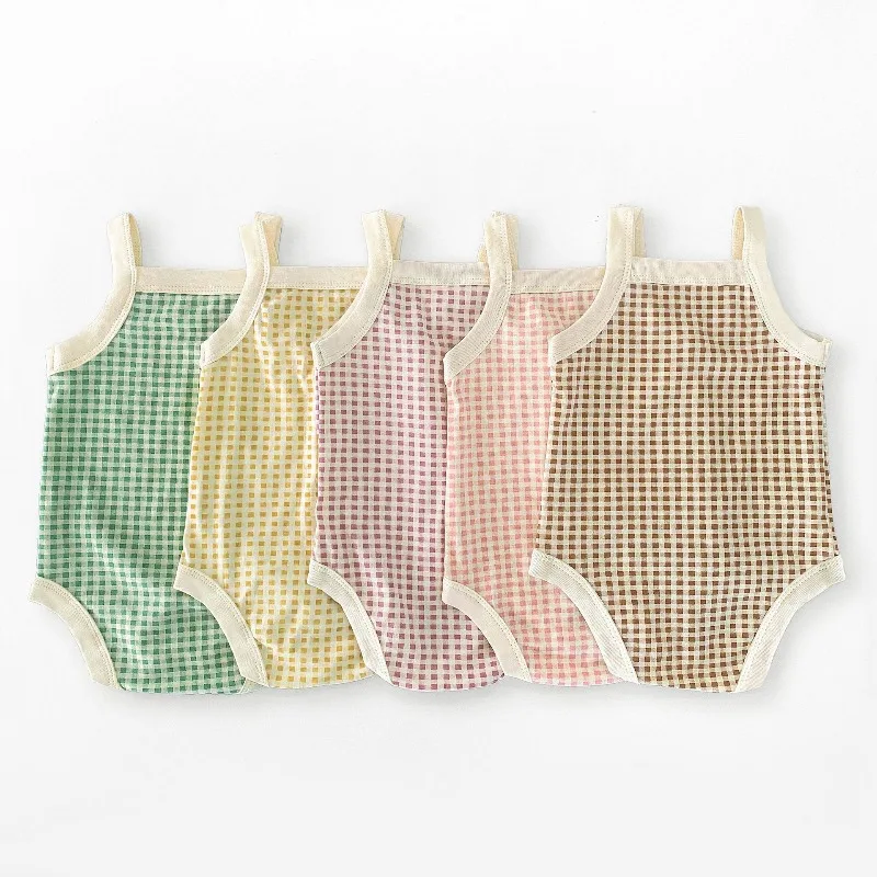 1/2/3Pairs Bellbell Summer Kid Girl Romper Ins Plaid Baby Girl Jumpsuit Bear Stripe Little Girl Bodysuits Bow Infant Girl Onesie