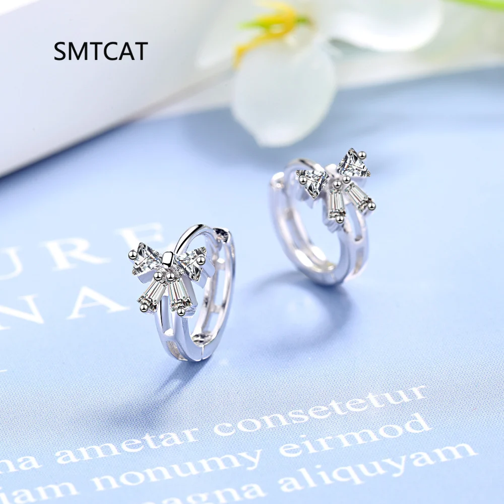 

Милые серьги-кольца из стерлингового серебра 925 пробы с цирконием, женские свадебные украшения, пряжка для ушей с бантом, европейский корейский студенческий подарок для девочек