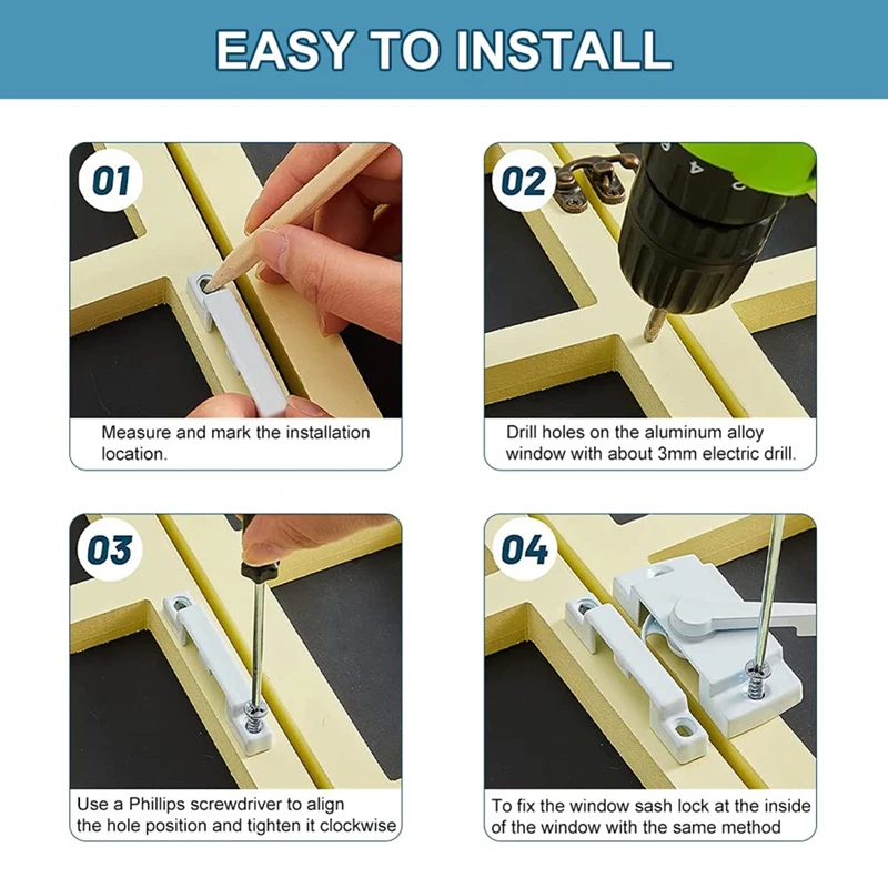 Paquete de cerraduras de faja de ventana, Pestillos de ventana de repuesto, blanco, se adapta a ventana deslizante Horizontal, 4 paquetes