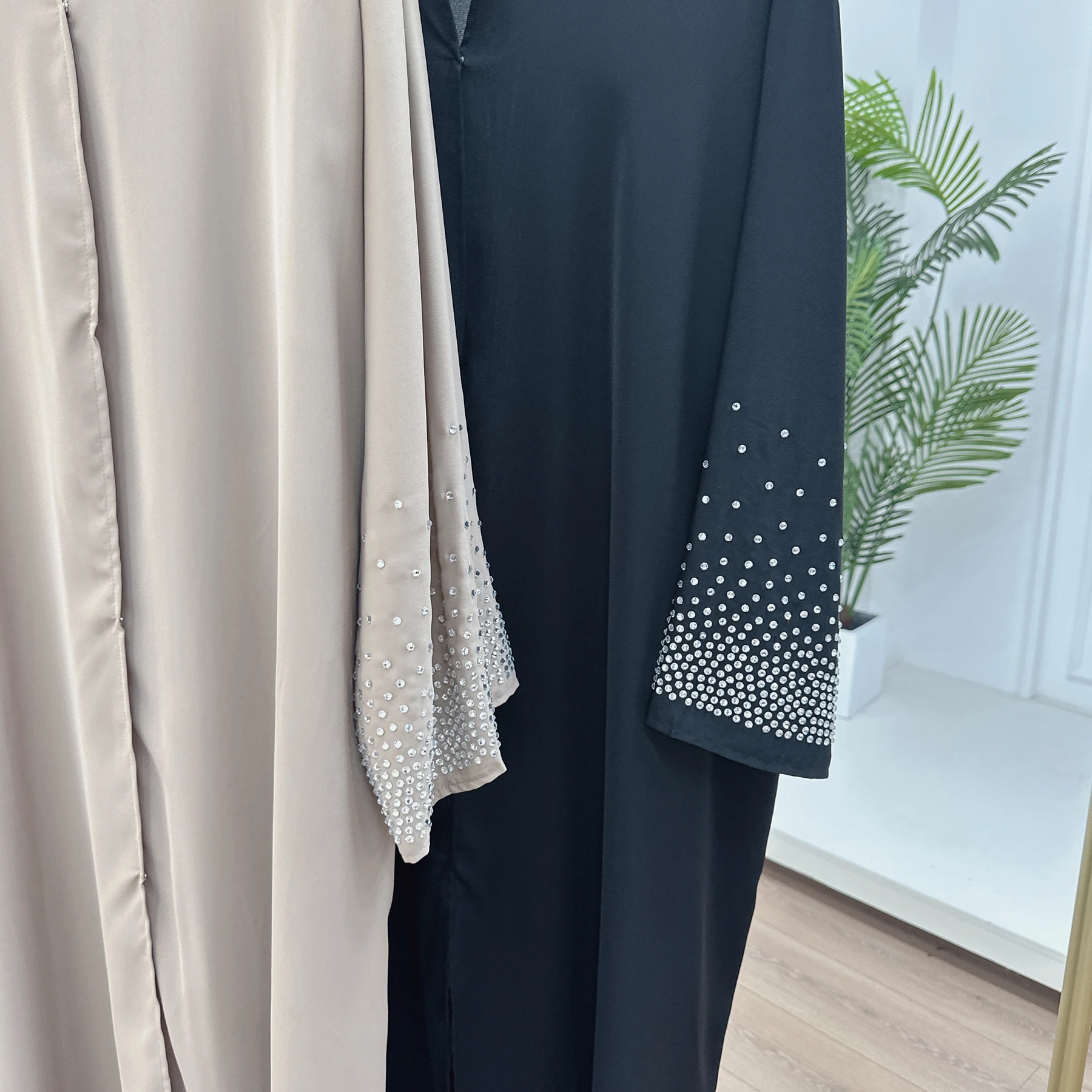 Abaya Dubai-Robe longue de luxe pour femmes musulmanes, cardigan élégant, noir, diamants, robe de soirée, LR851, 2024