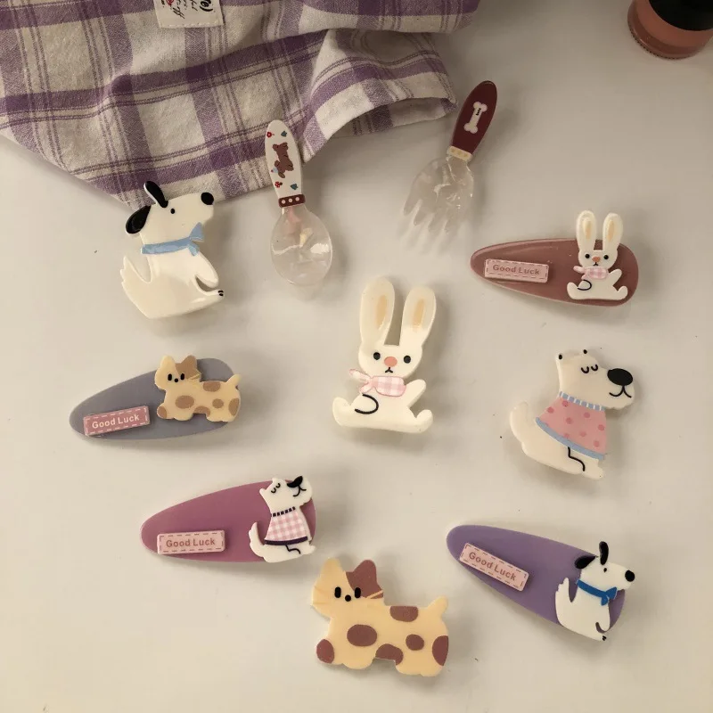 Cute Cartoon Puppy Rabbit Hair Clip Female Bangs Side Clip Forehead Duckbill Clip Korean Sweet Fashion Headband Accessories New