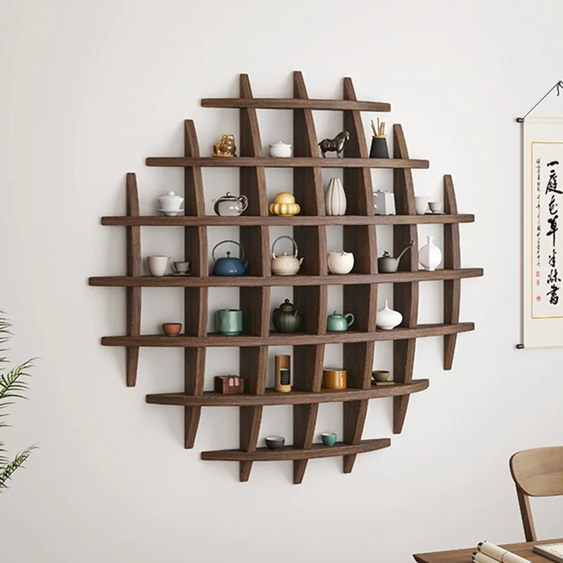 

Wall-mounted Bogu rack, solid wood, Chinese wall-hung teacup holder, wall Duobaoge lattice rack, shelf background display