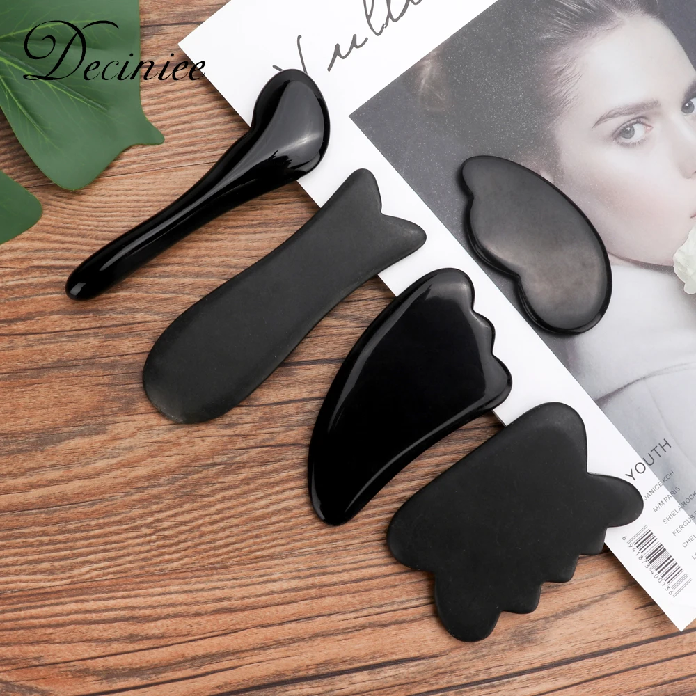 Black Obsidian Gua Sha Scraping Facial Massage Tool Natural Jade Stone Board for SPA Acupuncture Therapy Trigger Point for Body