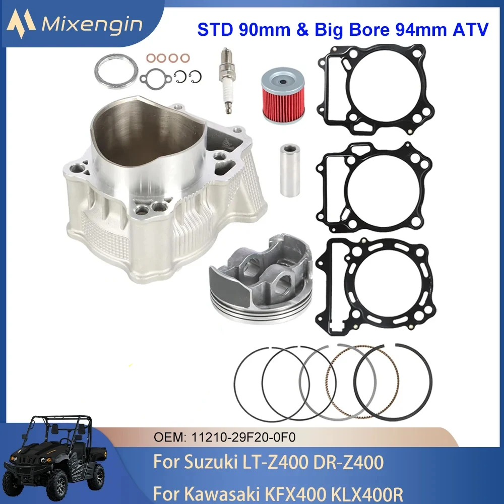 STD 90mm Big Bore 94mm ATV Moto cylinder piston gasket Air Filter kit for Suzuki DRZ400 Kawasaki KFX400 KLX400R 11210-29F20-0F0