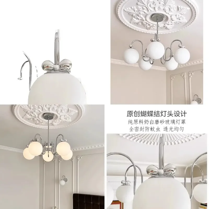 Nordic Cream Magic Bean Chandelier French Bauhaus Pendant Light for Living Room Dining Bedroom Creative Mickey Bow Design