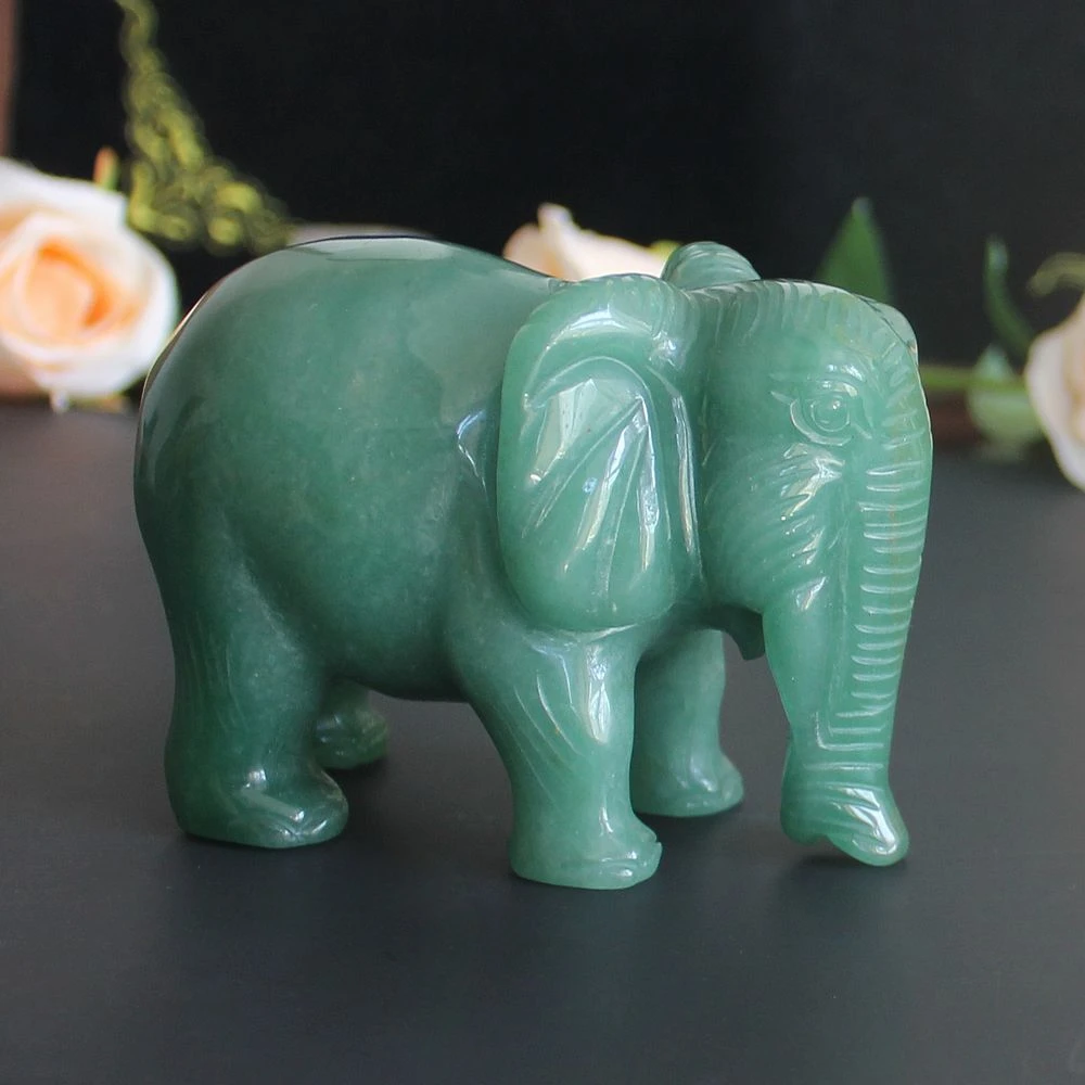 

Hand Carved gemstone Crystal natural green aventurine Elephant Figurine Animal Carving office office home decor 98mm