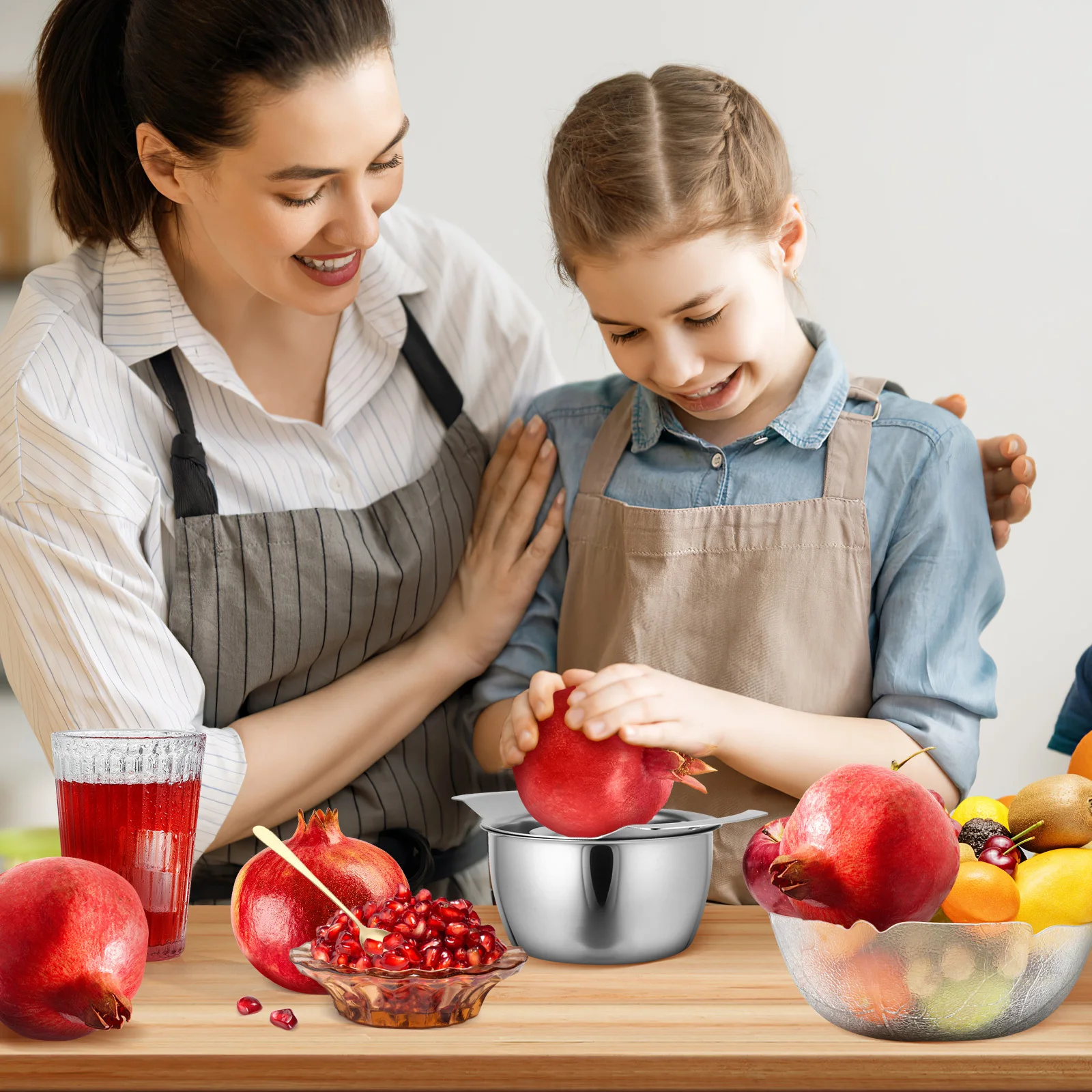 

1 Set Stainless Steel Pomegranate Peeler Wood Hammer Deseeder Tool With Bowl Kitchen Fruit Peeling Gadget Portable Pomegranate