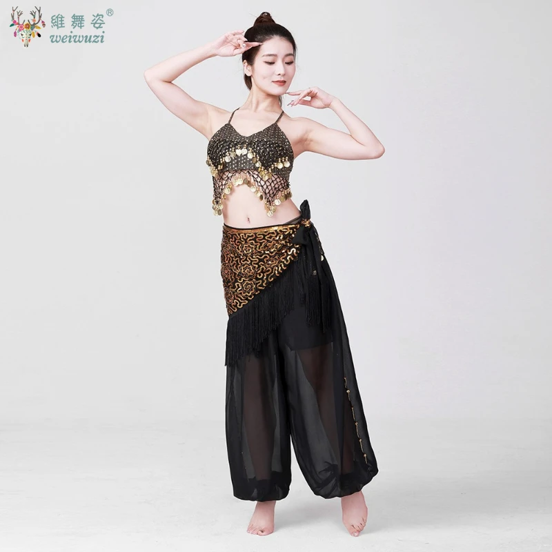 ผู้ใหญ่เงา Belly Dance ชุดผู้หญิงเลื่อม Top + กางเกง + เข็มขัดชุด Lady Oriental อินเดียเต้นรําเจ้าหญิงอาหรับเสื้อผ้าชุด