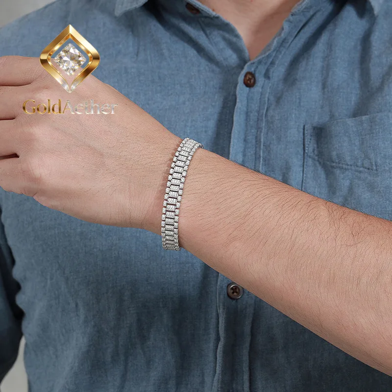 

Роскошный браслет GoldAether из цельной платины PT950 с бриллиантами Mosane для мужчин и женщин, полностью инкрустированный бриллиантами