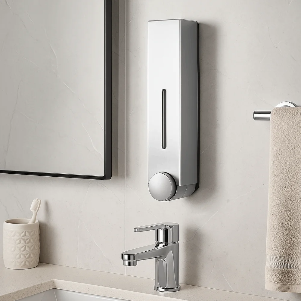 

Press Design Shower Liquid Dispenser Waterproof Plastic Wall Mount Dispenser 420ml Moisture-proof Bathroom Soap Dispenser