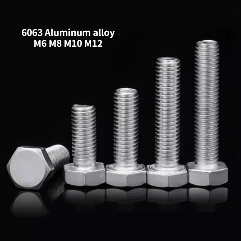 5-20pcs M6 M8 M10 M12 6063 Aluminum Alloy Hexagonal Screw Aluminum Bolt Extended Full Tooth Screw Thread Length 12mm-50mm