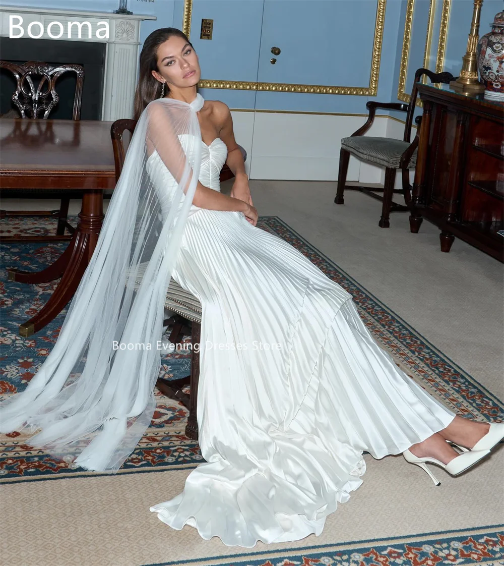 Booma a-line حمالة ساتان بسيط بدون أكمام فساتين سهرة بدون حمالات فساتين رسمية للنساء فساتين حفلات مصنوعة حسب الطلب 2025