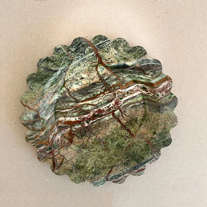 

Natural Marble Travertine Serving Tray Luxury Stone Jewelry Plate Scalloped Edge Square Display Tray Home Decoration