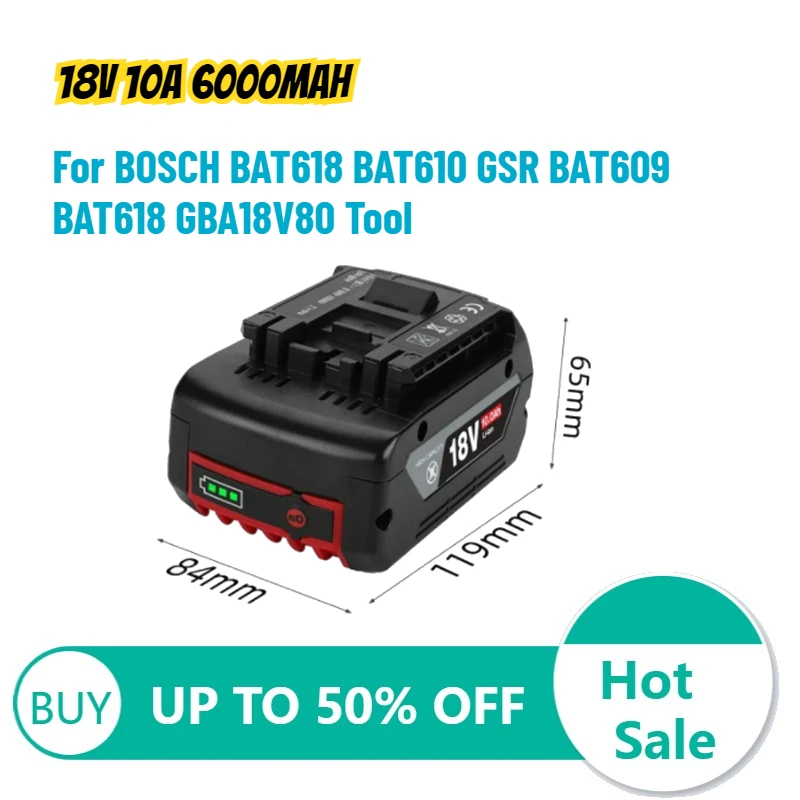 

18V 10A 6000mAh Lithium Battery Draadloze Professional System for BOSCH BAT618 BAT610 GSR BAT609 BAT618 GBA18V80 Tool