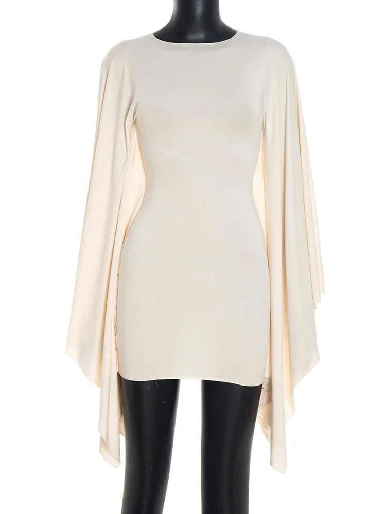 Leosoxs sexy manga morcego vestido feminino básico clássico ruched o pescoço estiramento magro coquette meia-noite festa clube pêssego hip bodycon