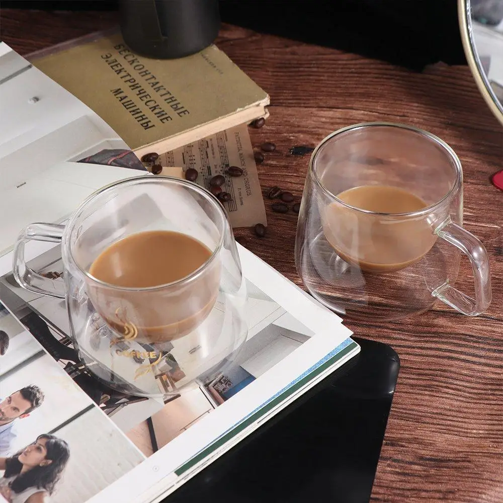 

Wine Mug 200ml Coffee Mug Transparent Heat-resistant Espresso Cup with Handle Tea Cup Home