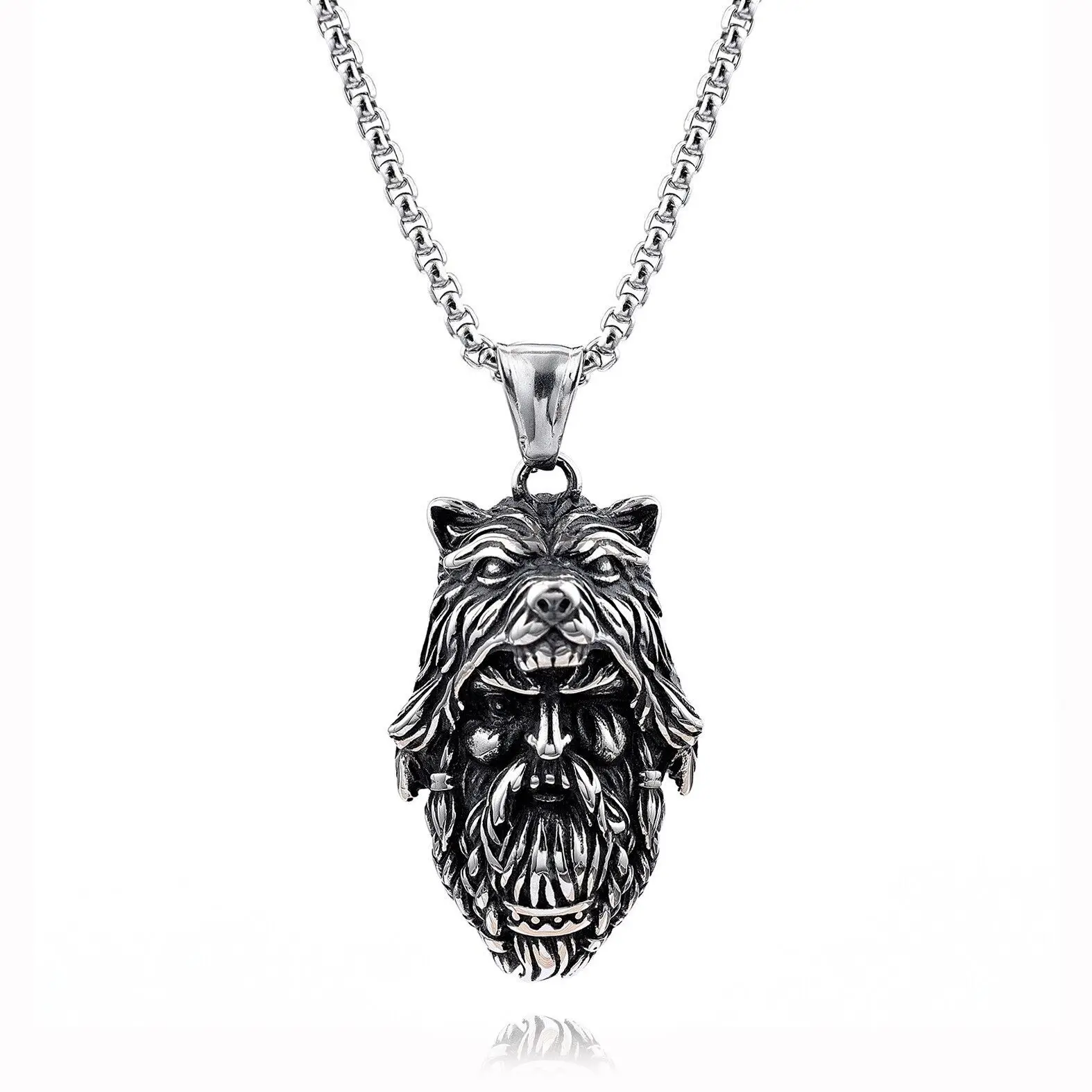 Men's Biker Stainless Steel Werewolf Pendant Necklace Chains