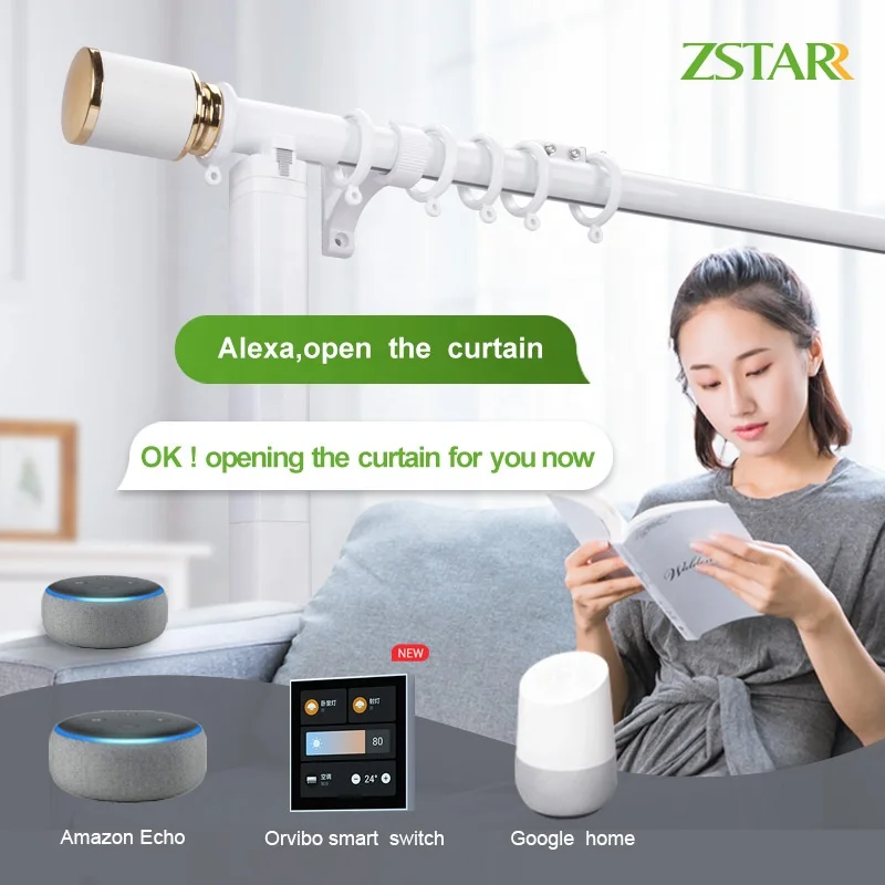 ZSTARR تطبيق التحكم عن بعد الكهربائي للنوافذ الذكية المزخرفة بقضبان ستائر واحدة وإكسسوارات أقطاب مع غطاء حديث نهائي