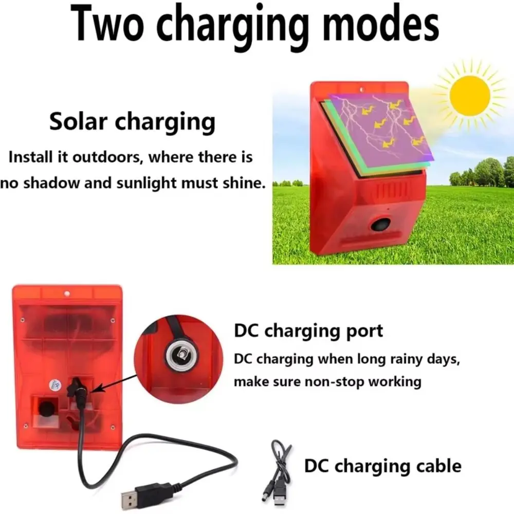 Waterproof Solar Alarm Multifunctional Rechargeable Solar Lamps Portable Animal Deterrent Security Alarm Siren Garden Protection