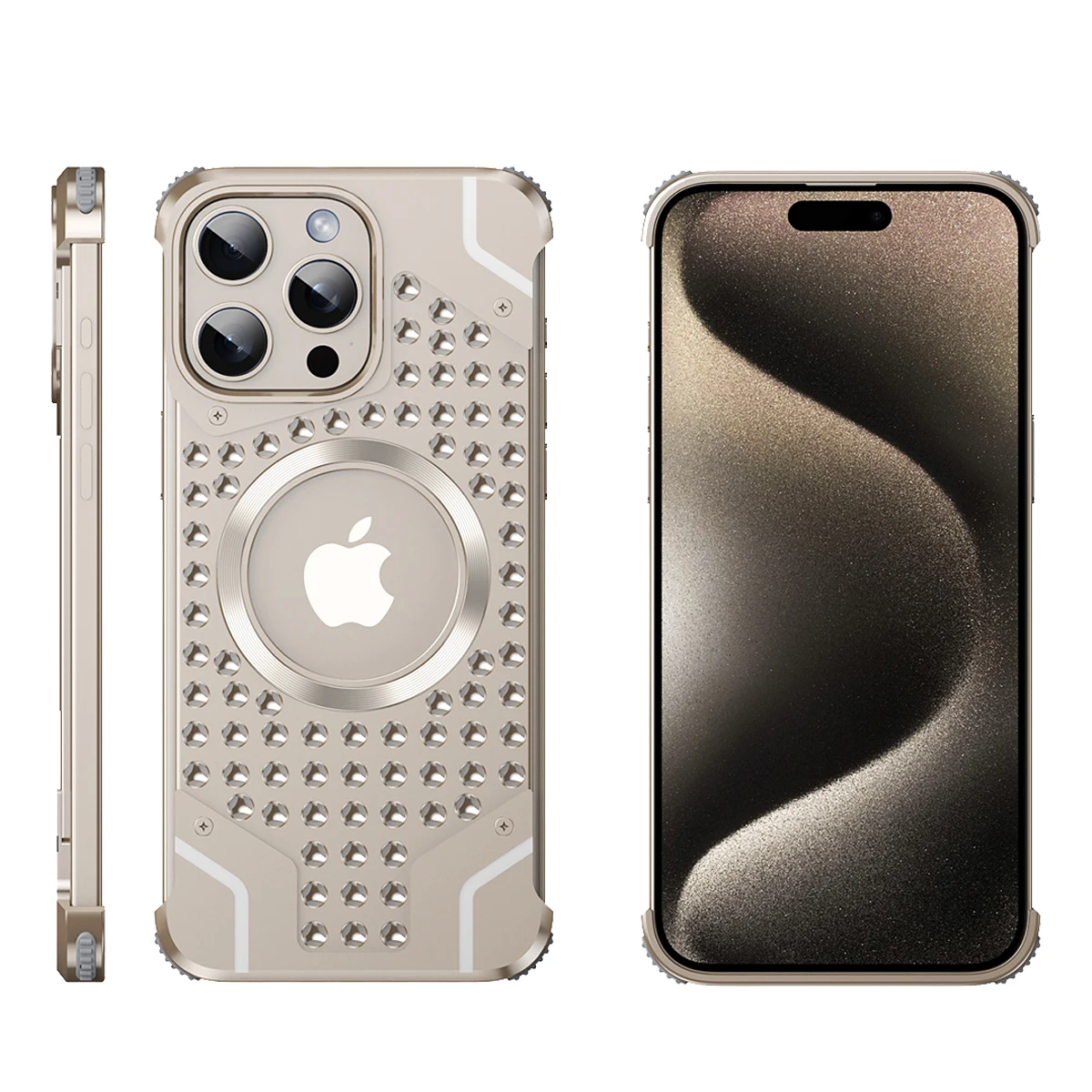 

Titanium Alloy Rimless Case For iPhone 13 14 15 Pro Max Plus Strong Magnetic Stand Shockproof Cover Heat Dissipation Metal Cases