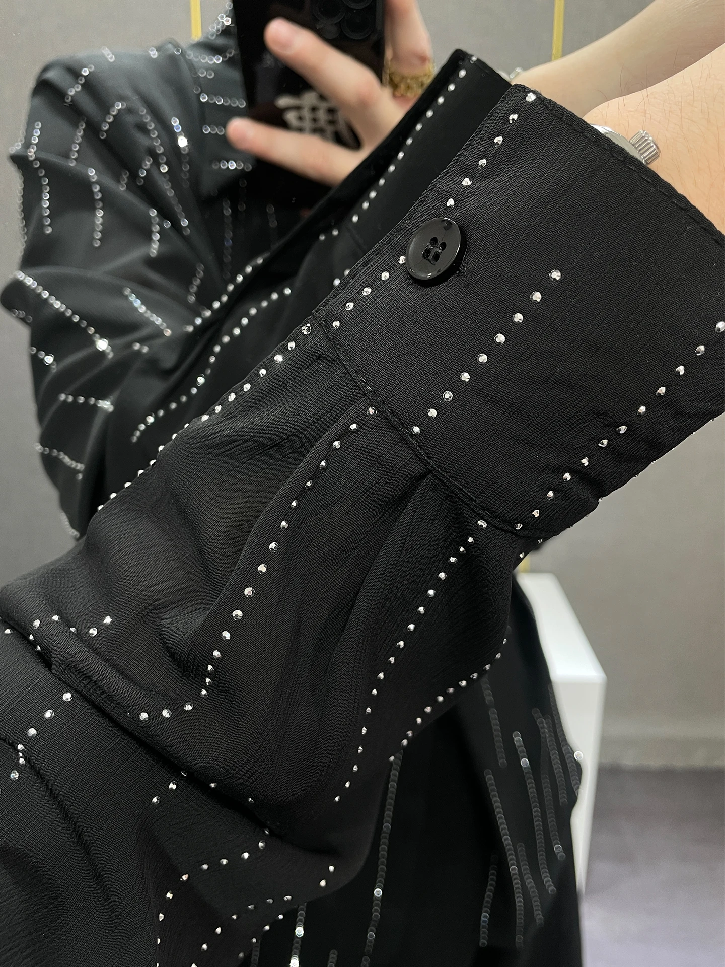 2025 Summer New High-End Striped Heavy-Duty Rhinestone Shirt Handsome Men Loose Casual Long-Sleeve Breathable Shirt Trendy