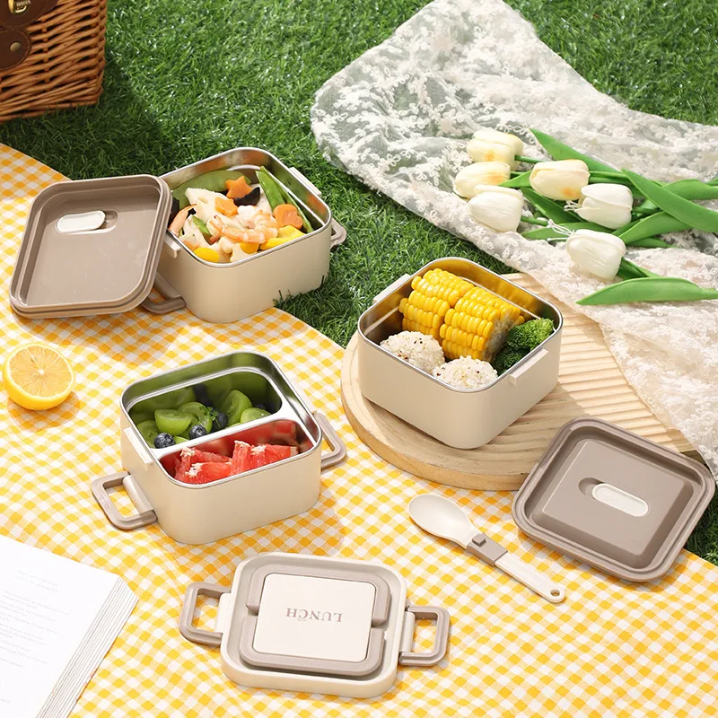 304 Stainless Steel Square Lunch Box Microwavable Multi-layer Portable Bento Box for Kids Adults Leakproof Food Container view 6
