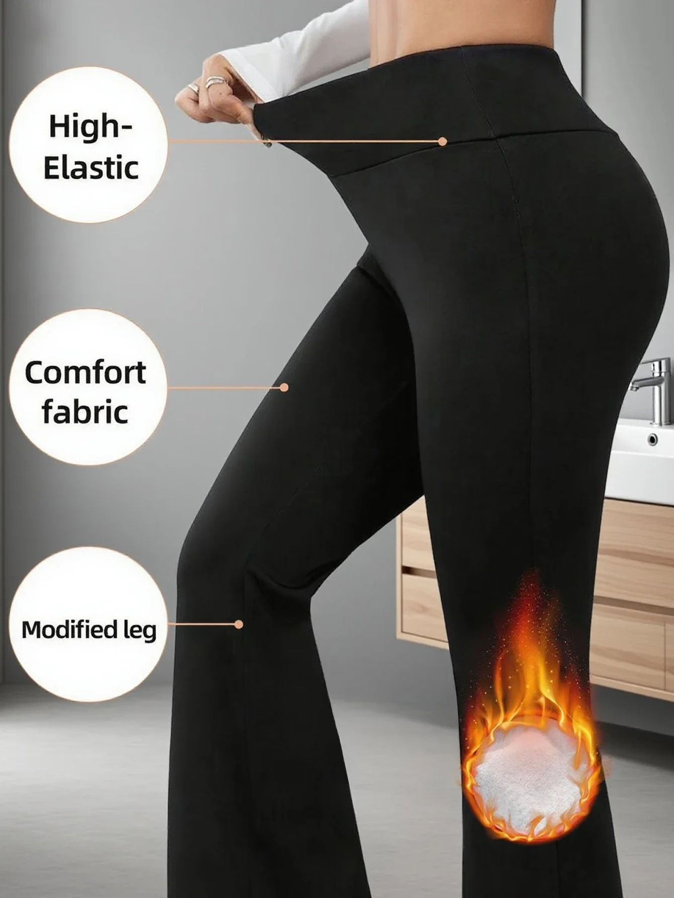 

cold weather outdoor cycling pants1 pair of women's warm wool lined flared pants, winter windproof leggings