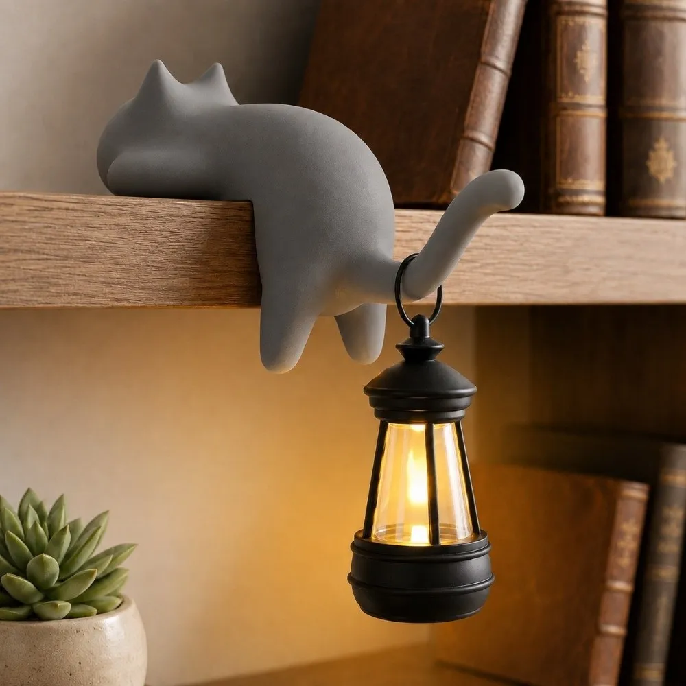 3D Printed Cat-Shaped Wall Hook Inverted Hanging Cartoon Wall Key Rack Creative Cute Animal Figurine Hook Bookshelf Decoration