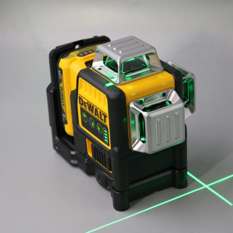 Dewalt-Niveau laser horizontal à lumière verte, lignes verticales, résistant à 3 côtés x 360, extérieur, batterie au lithium 12V, DW089LG