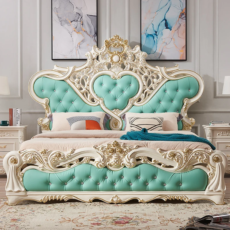 

European style leather double bed master bedroom luxurious French 1.8-meter king princess bed