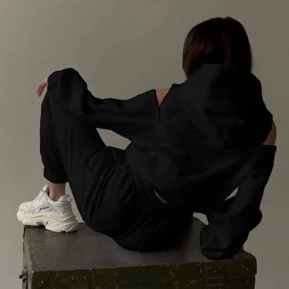 

Весенне-осенний модный комплект, стильный женский спортивный костюм из двух предметов с укороченным пуловером с длинными рукавами, толстовка для бега для женщин на осень