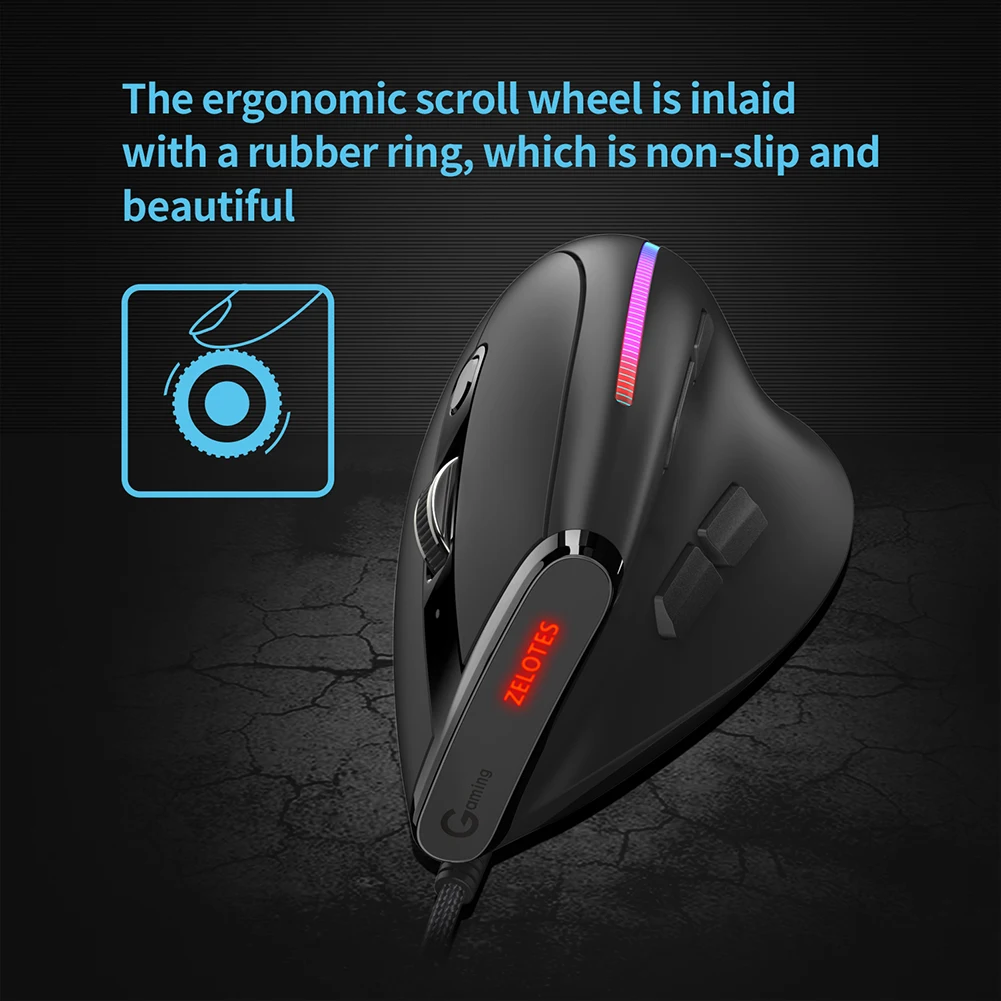 ZELOTES Gamer Wired Vertical Mouse 9 Buttons T-50 USB Wired Vertical Optical Mouse 12800 DPI Adjustable for PC Computer