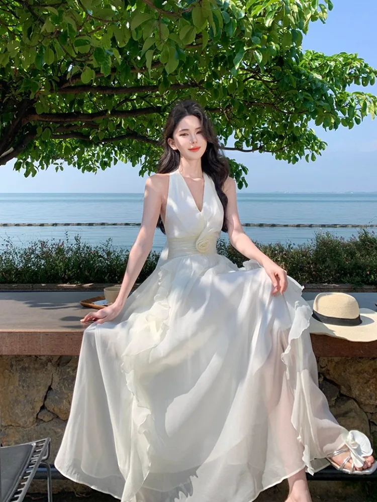 Photo de plage v-ne suspendue Ne Dr fée jupe taille haute gaze Svel vacances d'été Sle jupe de plage pour les femmes