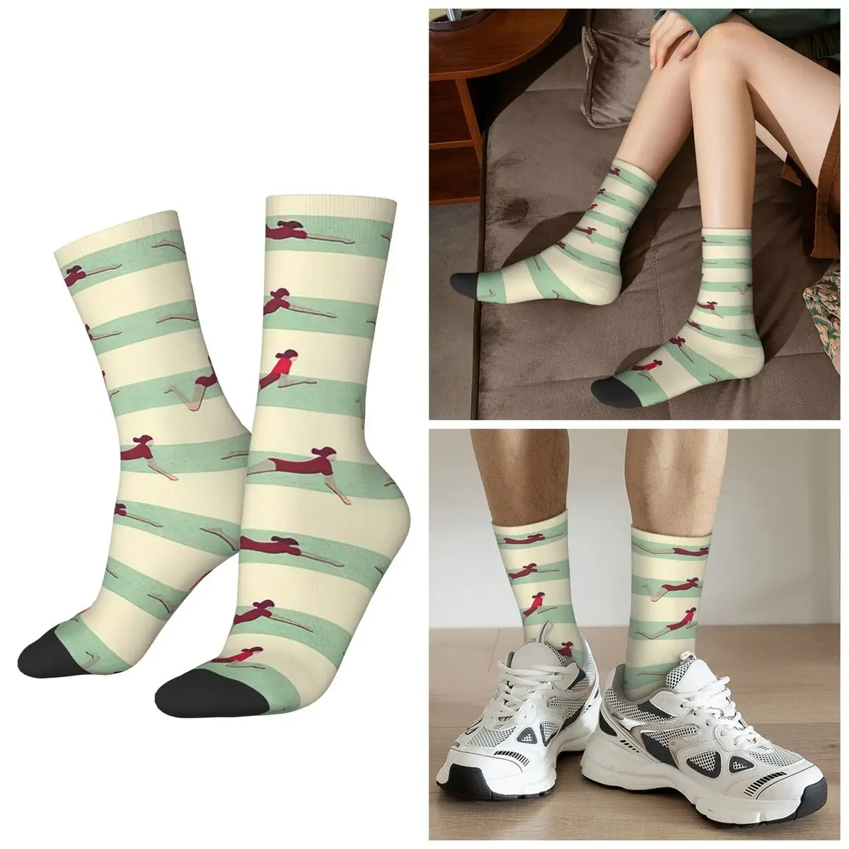 All Seasons Cartoon Swimming In The Swim Pool Socks Harajuku Crew Socks Casual Stockings for Men Women Valentine's Day Gifts