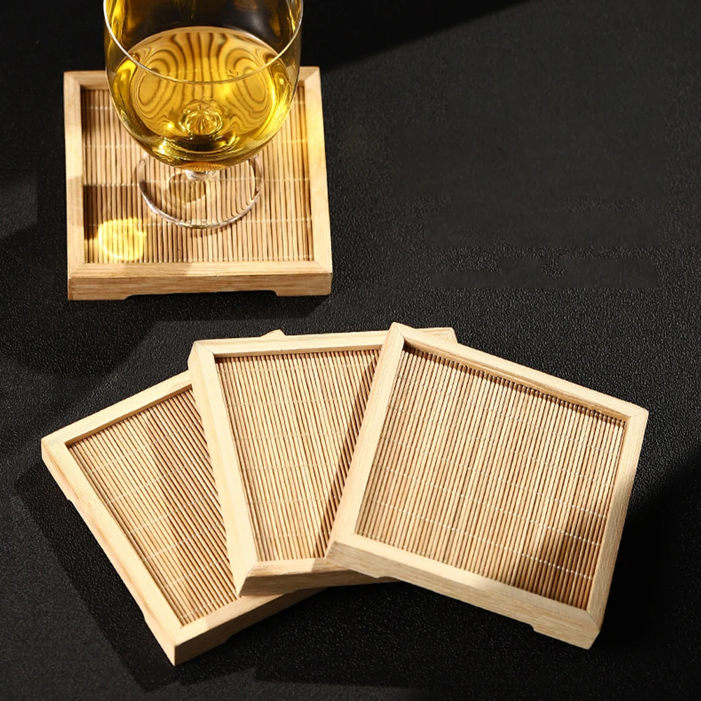 

Bamboo Cups Wood Cup Mat Non Square Wood Coasters Slip Heat Resistant Drink Square Cup Mat Dining Table Decor Household