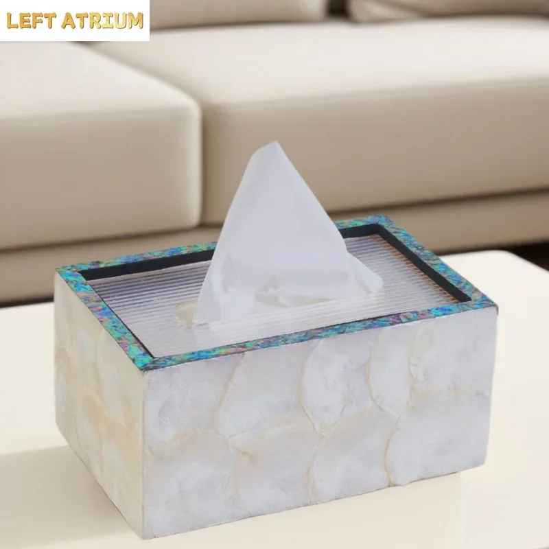 Creative Natural Shell Inlaid Wooden Tissue Box Storage Decoration Home Livingroom Table Napkin Box Hotel Toilet Paper Box Craft